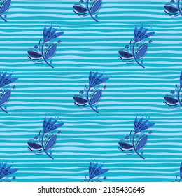 Seamless pattern with flowers and leaves in folk style. Naive art. Abstract floral wallpaper. Design for fabric, textile print, surface, wrapping, cover, greeting card. Vector illustration