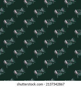 Seamless pattern with flowers and leaves in folk style. Naive art. Abstract floral wallpaper. Design for fabric, textile print, surface, wrapping, cover, greeting card. Vector illustration