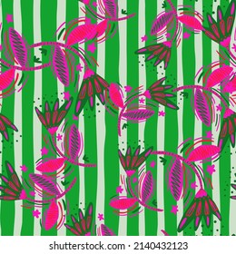 Seamless pattern with flowers and leaves in folk style. Naive art. Abstract floral wallpaper. Design for fabric, textile print, surface, wrapping, cover, greeting card. Vector illustration