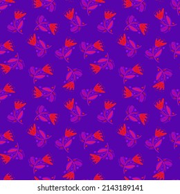 Patrón sin foco con flores y hojas al estilo folk. Arte naïve. Resumen de fondo de paredes florales. Diseño para tela, impresión textil, superficie, envoltura, cubierta, tarjeta de saludo. Ilustración del vector