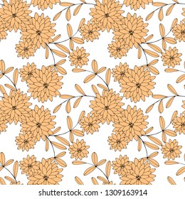 Seamless pattern with flowers and leaves in graphic style