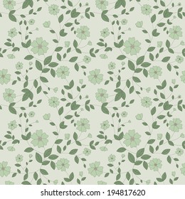 Seamless pattern with flowers and leaves in green colors. Can be used for printing onto fabric for patchwork