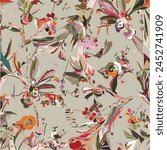 Seamless pattern with flowers and leaves. Hand drawn background. floral pattern for wallpaper.
