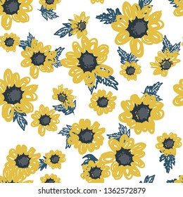 Seamless pattern with flowers and leaves .Hand drawn fabric