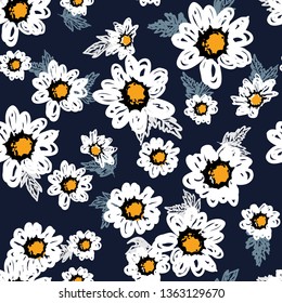 Seamless pattern with flowers and leaves .Hand drawn fabric