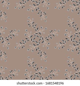 Seamless pattern of flowers and leaves. Hand drawn floral ornament. Design for textile, paper, packaging, bedding made of colorful doodle elements in ethno, folk style. Vector illustration.