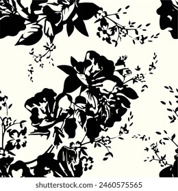 Seamless pattern with flowers and leaves. Hand drawn background. floral pattern for wallpaper or fabric. Flower rose. Botanic Tile.