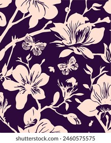 Seamless pattern with flowers and leaves. Hand drawn background. floral pattern for wallpaper or fabric. Flower rose. Botanic Tile.