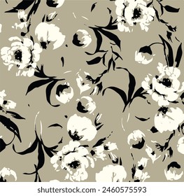 Seamless pattern with flowers and leaves. Hand drawn background. floral pattern for wallpaper or fabric. Flower rose. Botanic Tile.