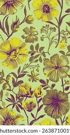Seamless pattern with flowers and leaves. Hand drawn background. floral pattern for wallpaper or fabric. Flower rose. Botanic Tile.