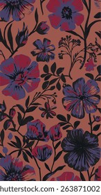 Seamless pattern with flowers and leaves. Hand drawn background. floral pattern for wallpaper or fabric. Flower rose. Botanic Tile.