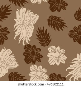Seamless  pattern of  flowers and leaves. Hand drawn.