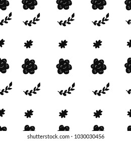 Seamless pattern with flowers leaves herbs plants floral repeating background in black and white 