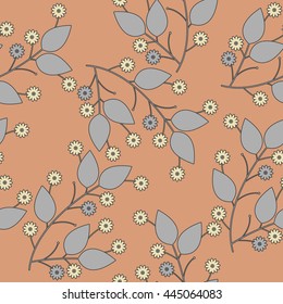 Seamless pattern with flowers and leaves isolated on orange background can be used for wallpapers, surface textures, textile,linen, tile, kids cloth, pattern fills and more creative designs. 
