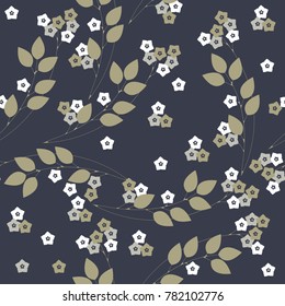 Seamless pattern with flowers and leaves isolated on blue background. Vector illustration for fabric, textile, wrapping paper and more creative designs.