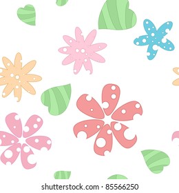 seamless pattern with flowers and leaves isolated on white background