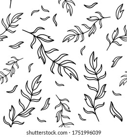 Seamless pattern with flowers and leaves. 
The modern botanical vector illustration for surface design, print, fabric, packaging design, summer labels. Isolated on white background.