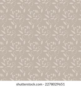 Seamless pattern with flowers and leaves on brown background. Vector illustration.