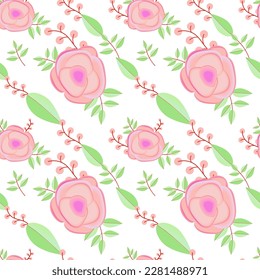 Seamless  pattern with flowers and leaves on an isolated background