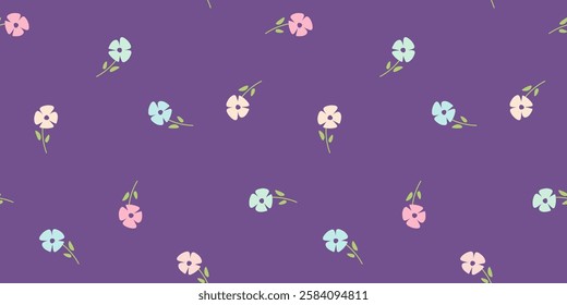 Seamless pattern with flowers and leaves on dark background. Abstract spring background ditsy style. Floral pattern for covers, poster, banner, summer design, print, textile. Vector illustration