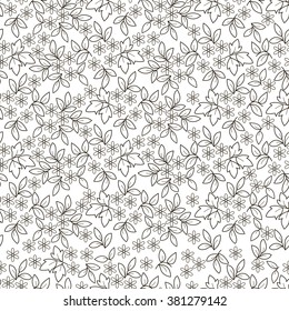 Seamless pattern with flowers and leaves on white background