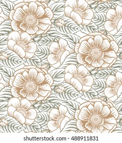 Seamless pattern with flowers and leaves on a white background. Vintage floral print.