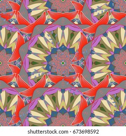 Seamless pattern with flowers and leaves on colorful background, watercolor floral pattern, flower rose in color, tileable for wallpaper, card or fabric.
