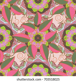 Seamless pattern with flowers and leaves on colorful background, watercolor floral pattern, flower rose in color, tileable for wallpaper, card or fabric.