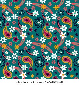 seamless pattern with flowers and leaves paisley style