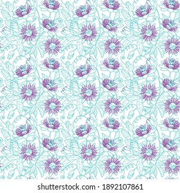 Seamless pattern with flowers and leaves of passionflower for printing on paper, plastic, fabric. Suitable for gift wrapping, tableware, clothing, wallpaper.