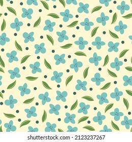 Seamless pattern of flowers and leaves, pastel colors. Vector design.