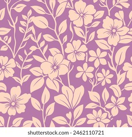 Seamless pattern with flowers and leaves. Peonies, wildflowers, poppies. Abstract floral spring, summer pattern. Blooming background for wallpaper, fabrics, packaging.