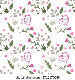 Seamless pattern with flowers and leaves. Perfect for fabric, textile. Creative Vector background