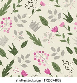 Patrón sin foco con flores y hojas. Perfecto para tela, textil. Fondo del vector creativo