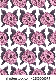 Patrón de flores sin soldadura con hojas, rosa sobre blanco, vector de alta calidad, estilo botánico moderno