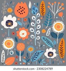 patrón ininterrumpido con flores, hojas y plantas. ilustración vectorial de dibujos a mano