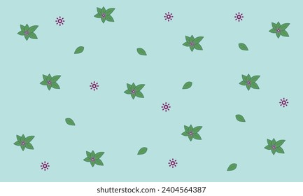 Seamless Pattern of flowers and leaves print on sky blue Background vector illustration, clothing, fabrics, textiles, wallpaper and bedsheets. Colorful Seamless Pattern with Tiny flowers. EPS.