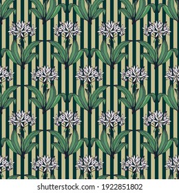 Seamless pattern of flowers and leaves of ramsons, bear onions. Vector stock illustration eps10. 