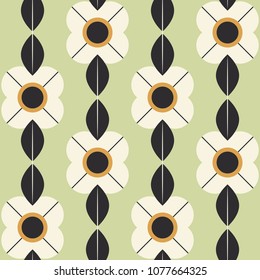 seamless pattern with flowers and leaves in retro scandinavian style