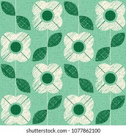 seamless pattern with flowers and leaves in retro scandinavian style
