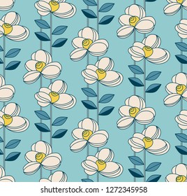 seamless pattern with flowers and leaves in retro style