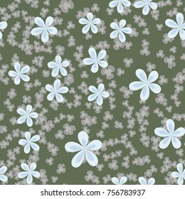 Seamless pattern. Flowers and leaves are scattered chaotically. Fashionable camouflage.
