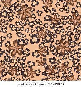 Seamless pattern. Flowers and leaves are scattered chaotically. Fashionable camouflage.