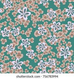 Seamless pattern. Flowers and leaves are scattered chaotically. Fashionable camouflage.