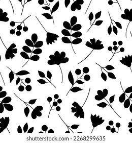 Flores de patrón sin soldadura hojas ilustración de vector de silueta