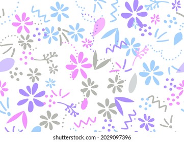 Seamless pattern of Flowers and leaves in a simplified Scandinavian style, flora design element flat style. Vector illustration 