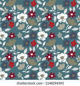 Seamless pattern with flowers, leaves. Summer print. Floral background. Fabric design, wallpaper