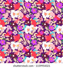 Seamless pattern with flowers, leaves. Summer print. Floral background. Fabric design, wallpaper