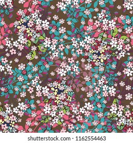 Seamless pattern with flowers, leaves. Summer print. Floral background. Fabric design, wallpaper