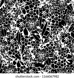 Seamless pattern with flowers, leaves. Summer print. Floral background. Fabric design, wallpaper